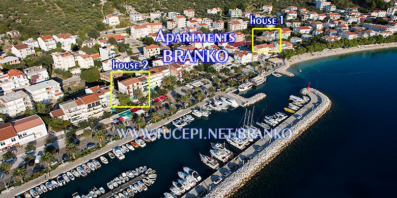 position of apartments Branko - close to the beach